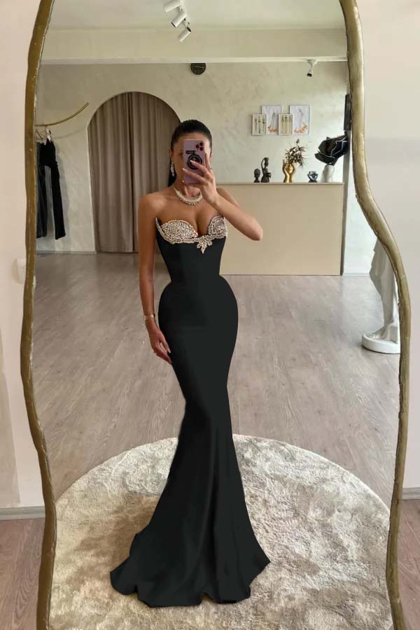 Strapless Sleeveless Long Mermaid Evening Formal Dress With Beading Pleated