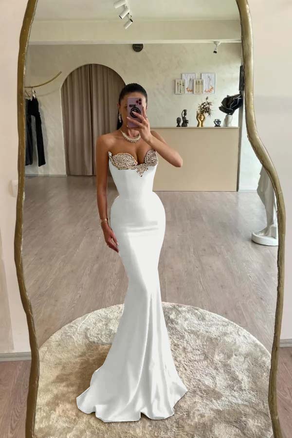 Strapless Sleeveless Long Mermaid Evening Formal Dress With Beading Pleated
