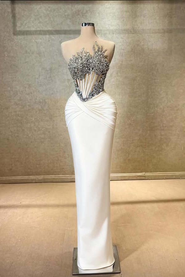 Strapless Sleeveless Long Mermaid Evening Formal Dress With Beading Pleated