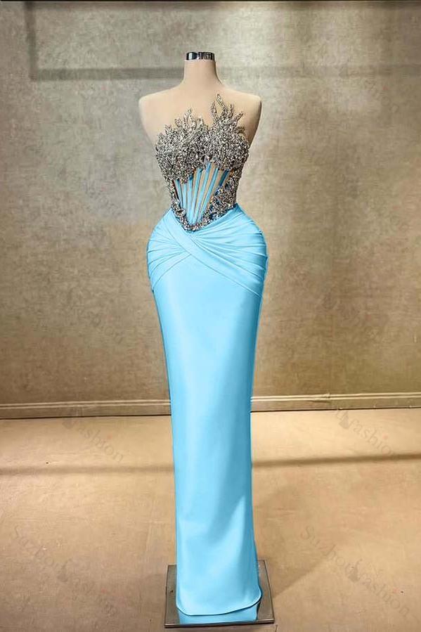 Strapless Sleeveless Long Mermaid Evening Formal Dress With Beading Pleated