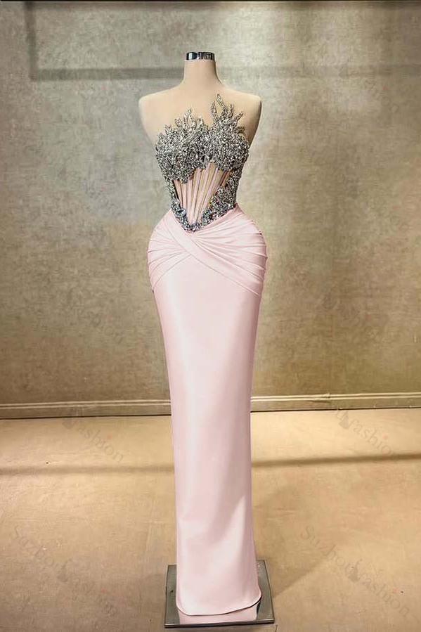 Strapless Sleeveless Long Mermaid Evening Formal Dress With Beading Pleated