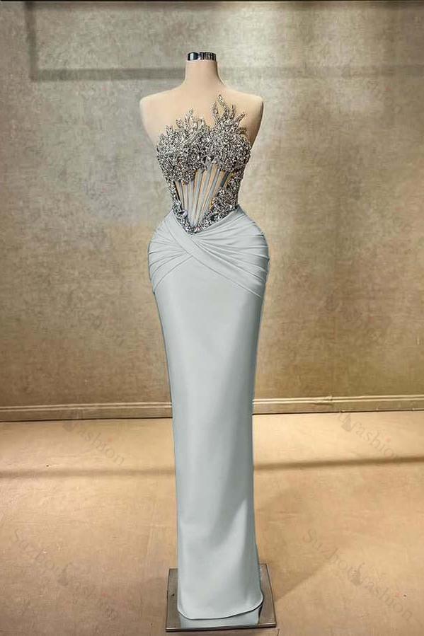 Strapless Sleeveless Long Mermaid Evening Formal Dress With Beading Pleated