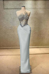 Strapless Sleeveless Long Mermaid Evening Formal Dress With Beading Pleated
