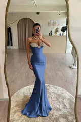 Strapless Sleeveless Long Mermaid Evening Formal Dress With Beading Pleated