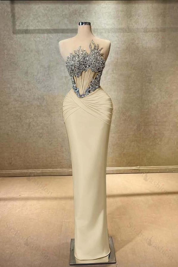 Strapless Sleeveless Long Mermaid Evening Formal Dress With Beading Pleated