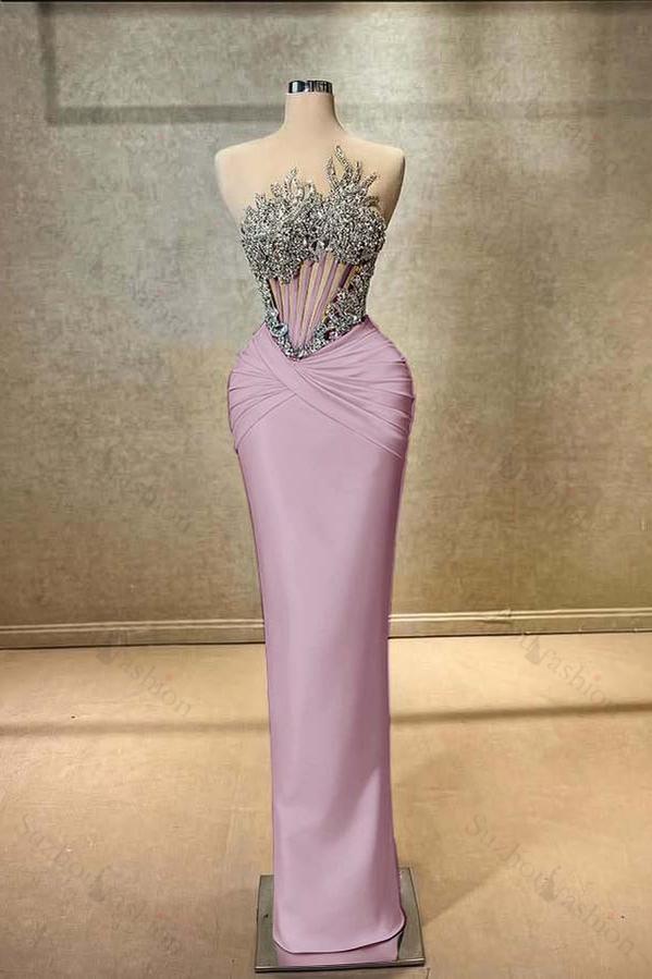 Strapless Sleeveless Long Mermaid Evening Formal Dress With Beading Pleated