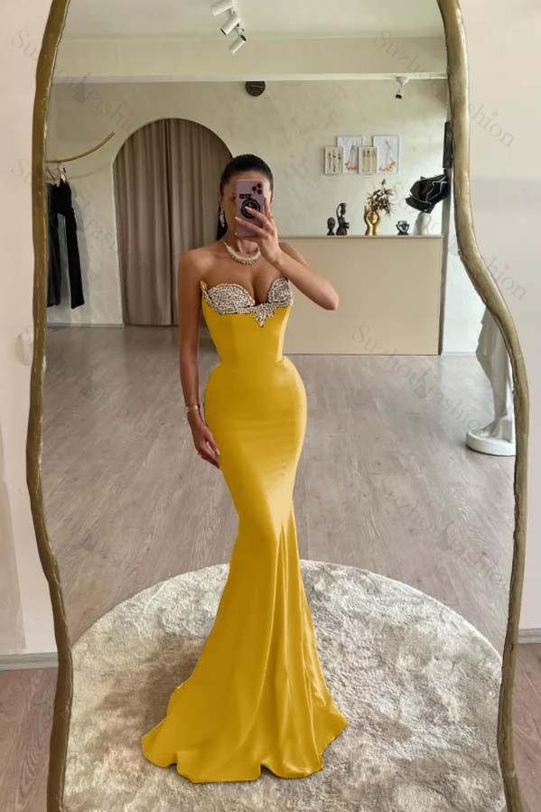 Strapless Sleeveless Long Mermaid Evening Formal Dress With Beading Pleated