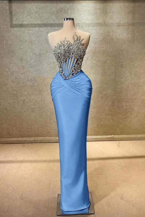 Strapless Sleeveless Long Mermaid Evening Formal Dress With Beading Pleated