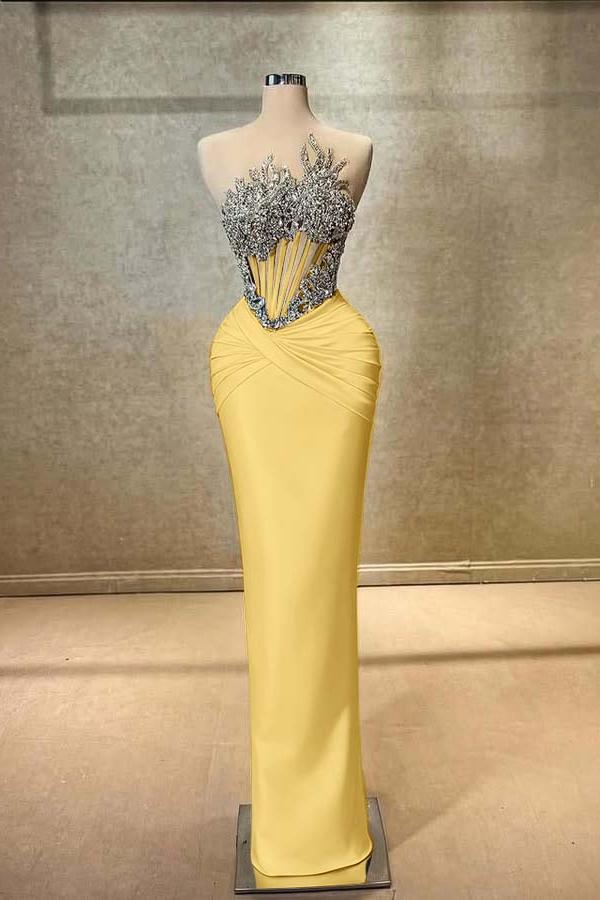 Strapless Sleeveless Long Mermaid Evening Formal Dress With Beading Pleated