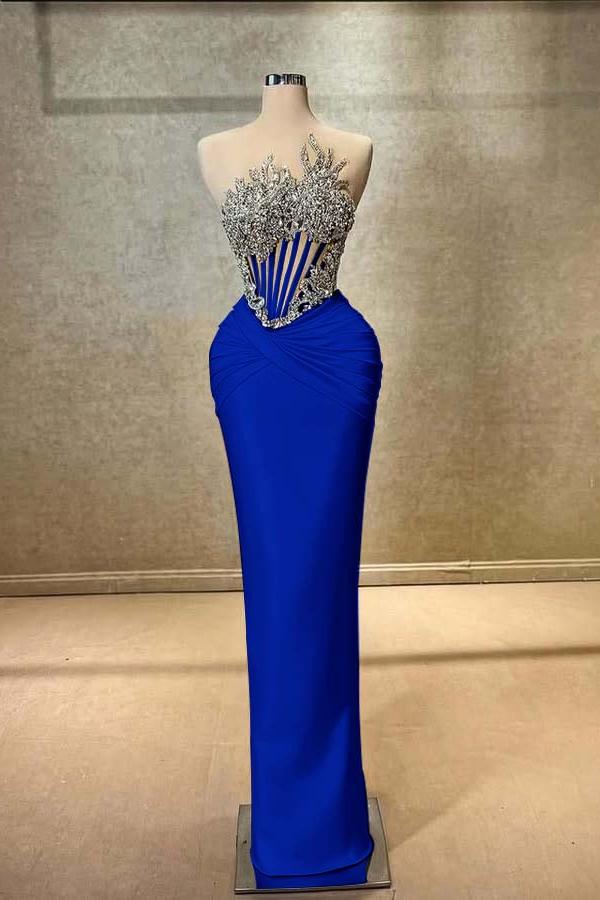 Strapless Sleeveless Long Mermaid Evening Formal Dress With Beading Pleated