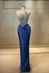 Strapless Sleeveless Long Mermaid Evening Formal Dress With Beading Pleated