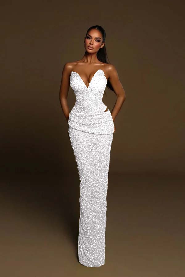 Strapless Sleeveless Long Mermaid Evening Formal Dress With Pleated Beading