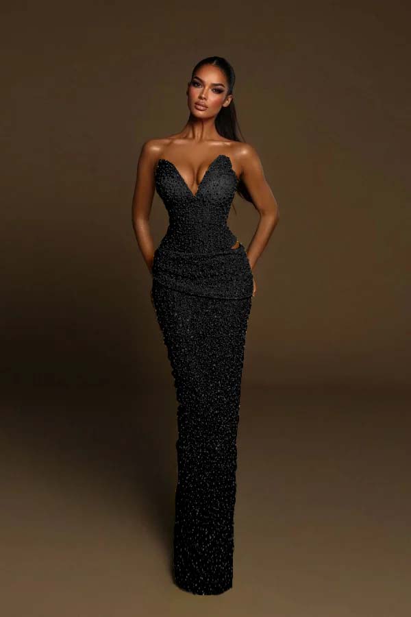 Strapless Sleeveless Long Mermaid Evening Formal Dress With Pleated Beading