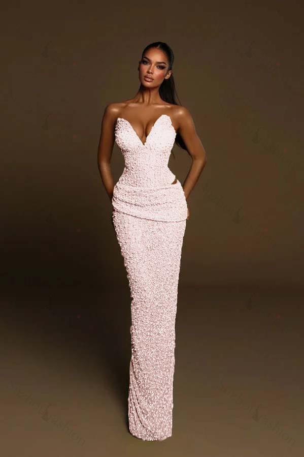 Strapless Sleeveless Long Mermaid Evening Formal Dress With Pleated Beading