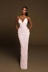 Strapless Sleeveless Long Mermaid Evening Formal Dress With Pleated Beading