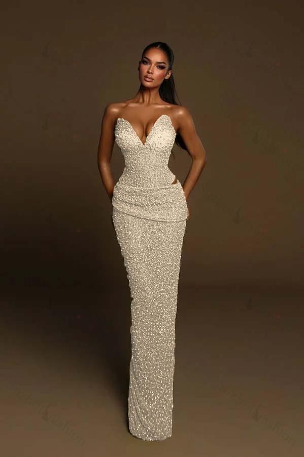 Strapless Sleeveless Long Mermaid Evening Formal Dress With Pleated Beading