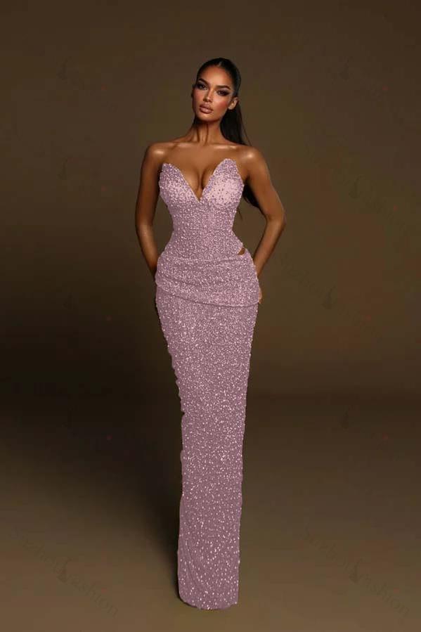Strapless Sleeveless Long Mermaid Evening Formal Dress With Pleated Beading