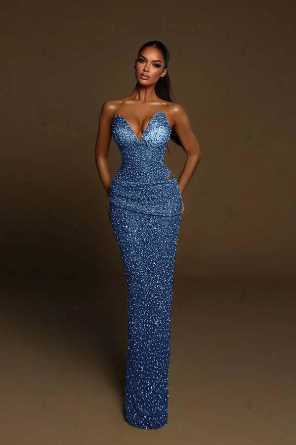 Strapless Sleeveless Long Mermaid Evening Formal Dress With Pleated Beading
