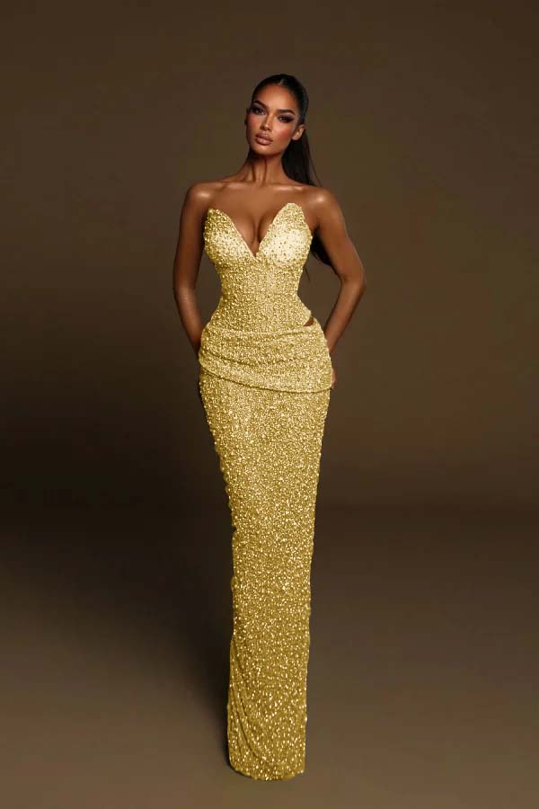Strapless Sleeveless Long Mermaid Evening Formal Dress With Pleated Beading