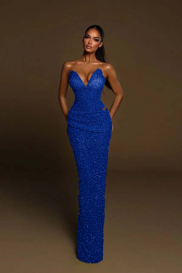 Strapless Sleeveless Long Mermaid Evening Formal Dress With Pleated Beading