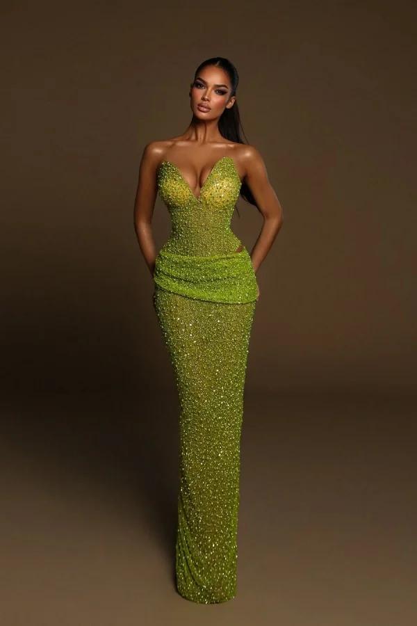 Strapless Sleeveless Long Mermaid Evening Formal Dress With Pleated Beading