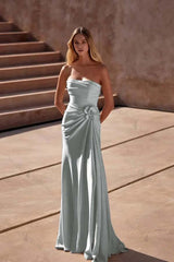 Strapless Sleeveless Long Mermaid Evening Formal Dress With Pleated Flower