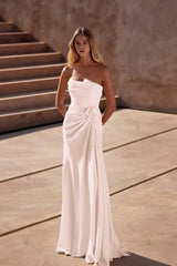 Strapless Sleeveless Long Mermaid Evening Formal Dress With Pleated Flower