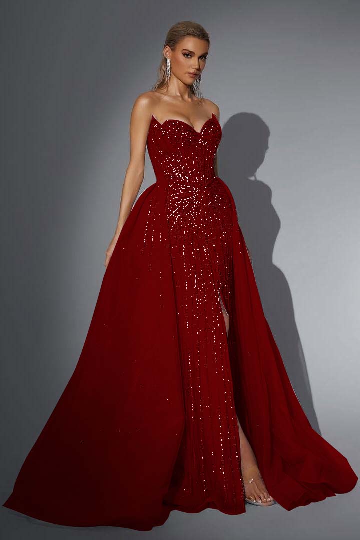 Strapless Sleeveless Long Mermaid Evening Formal Dress With Split Sequined