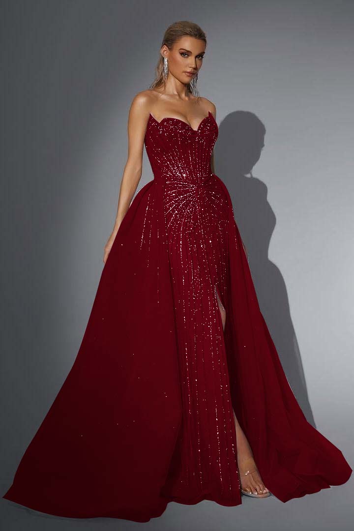 Strapless Sleeveless Long Mermaid Evening Formal Dress With Split Sequined