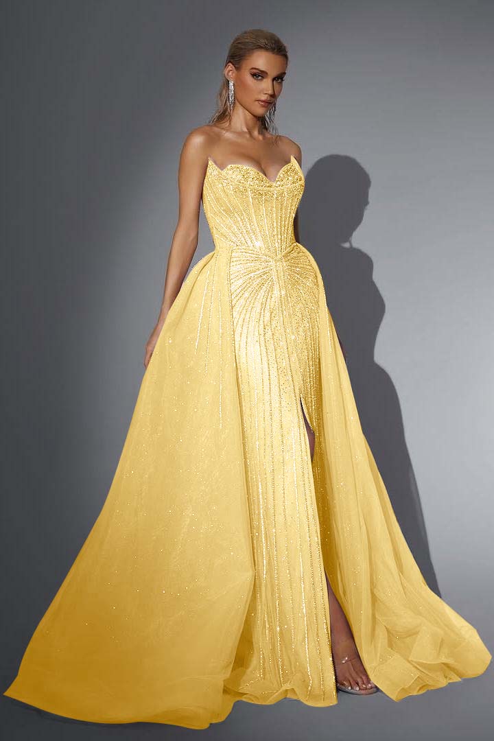 Strapless Sleeveless Long Mermaid Evening Formal Dress With Split Sequined