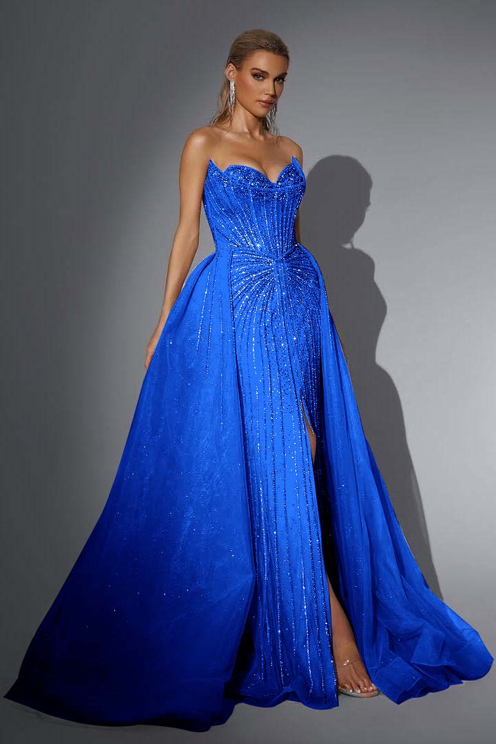 Strapless Sleeveless Long Mermaid Evening Formal Dress With Split Sequined