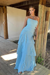 Strapless Sleeveless Long Pleated Evening Formal Dress With Ruffled HF0004