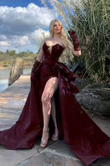 Strapless Sleeveless Long Split Evening Formal Dress Beading