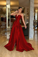 Strapless Sleeveless Long Split Evening Formal Dress With Pleated