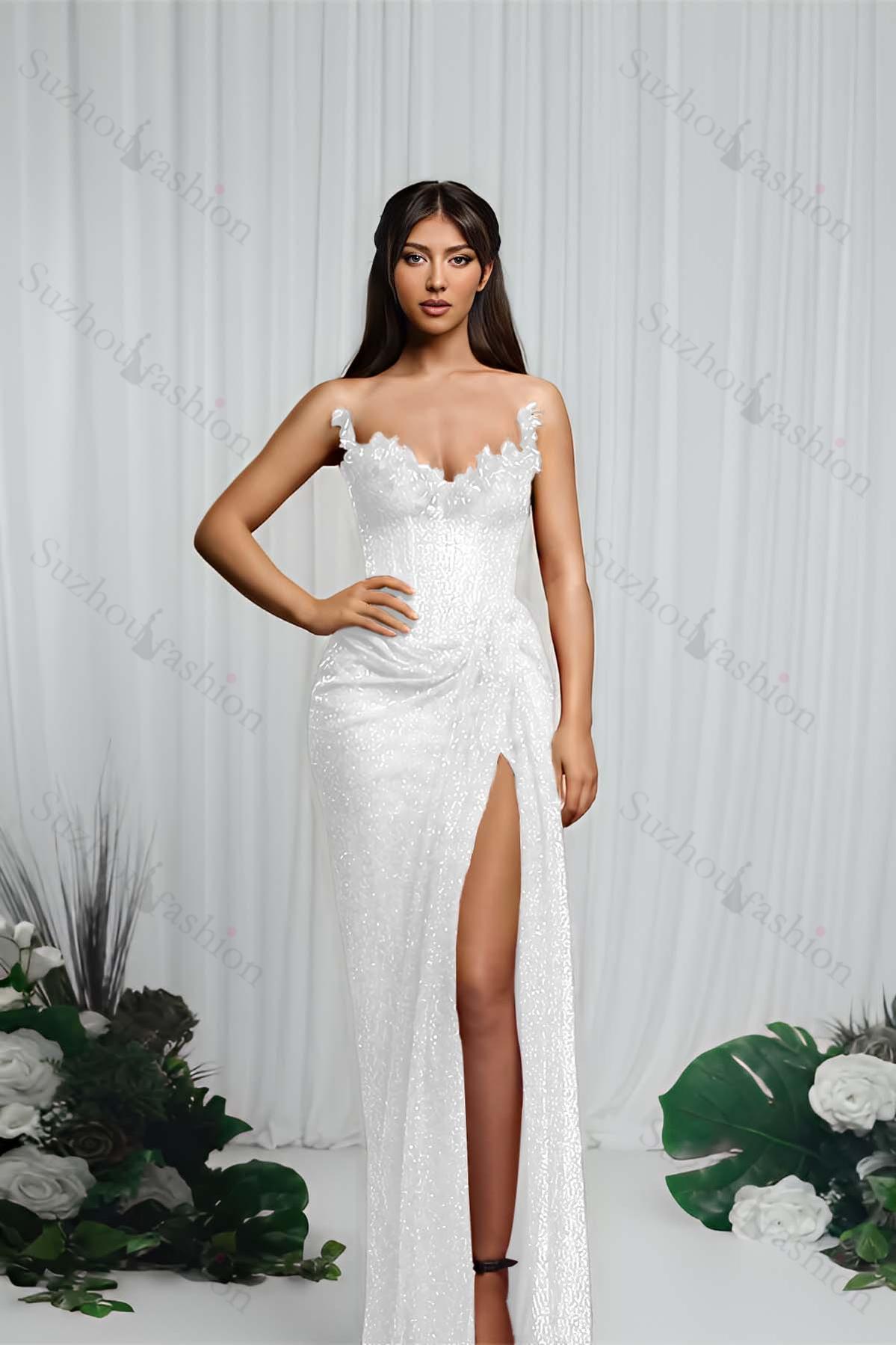Strapless Sleeveless Mermaid Evening Formal Dress With High Split Pleated