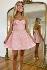 Strapless Sweetheart 3D Floral Mini Dress with Lace-Up Back Homecoming Dresses