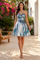 Strapless Sweetheart Beaded Brocade Homecoming Dresses Mini Cocktail Dress
