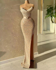 Strapless Sweetheart Mermaid Formal Dresses with Long Beads and Sequins