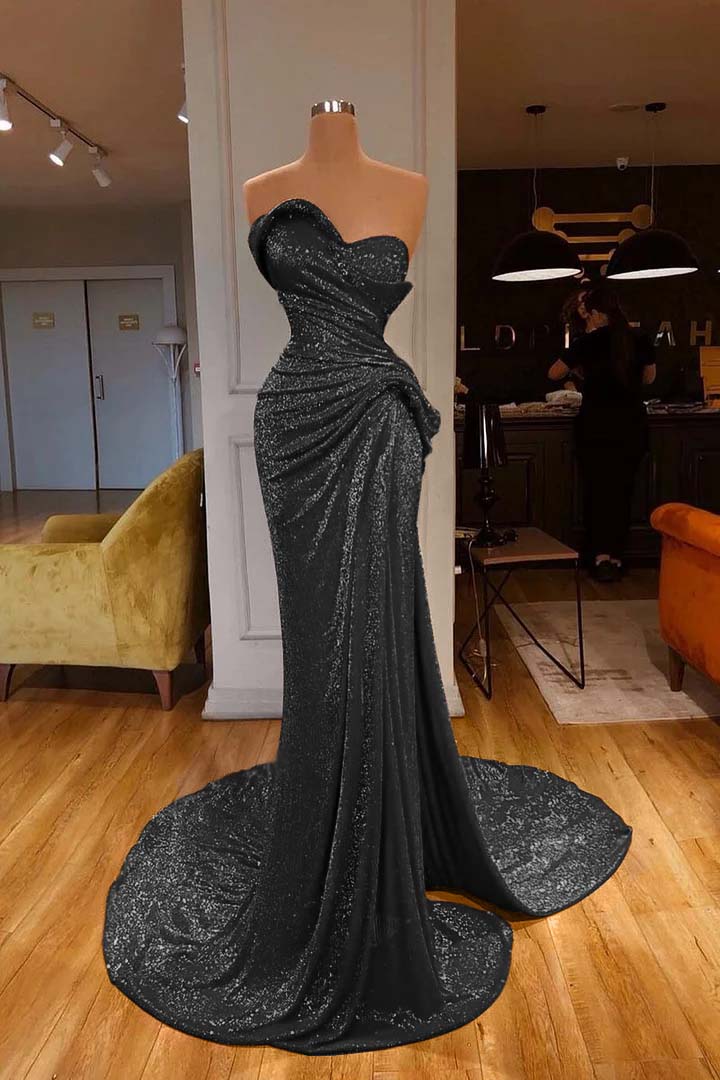 Strapless Sweetheart Sleeveless Long Mermaid Evening Formal Dress Red Prom Dress With Sequined