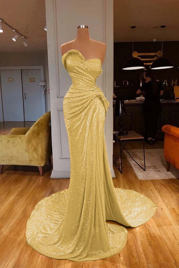 Strapless Sweetheart Sleeveless Long Mermaid Evening Formal Dress Red Prom Dress With Sequined