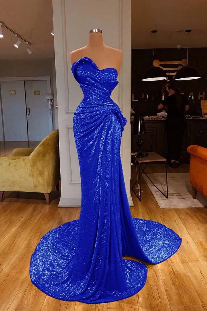 Strapless Sweetheart Sleeveless Long Mermaid Evening Formal Dress Red Prom Dress With Sequined