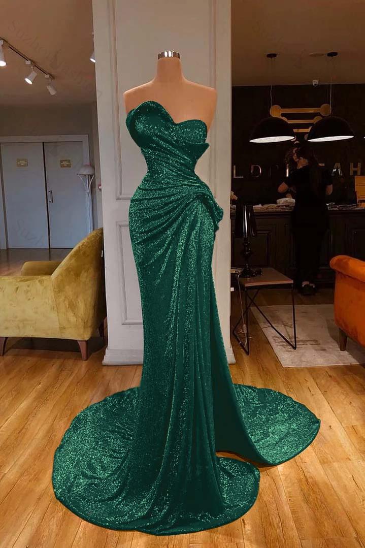 Strapless Sweetheart Sleeveless Long Mermaid Evening Formal Dress Red Prom Dress With Sequined