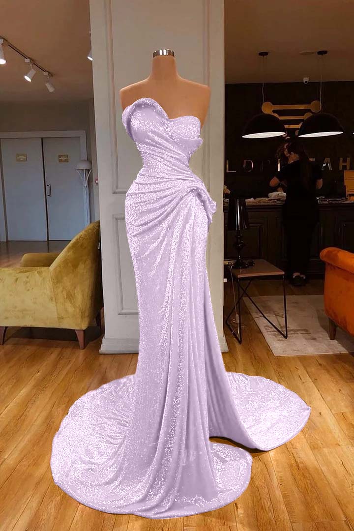 Strapless Sweetheart Sleeveless Long Mermaid Evening Formal Dress Red Prom Dress With Sequined