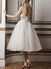 Strapless Sweetheart Tulle Ivory Tea-Length Beach Wedding Dresses