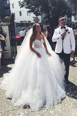 Strapless Tulle Lace Appliques Wedding Dresses | Sleeveless A-line Bridal Gowns