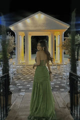 Strapless V Neck Sleeveless Long Evening Formal Dress With Pleated Ruffle