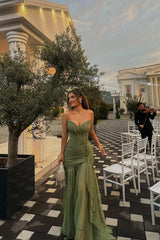 Strapless V Neck Sleeveless Long Evening Formal Dress With Pleated Ruffle