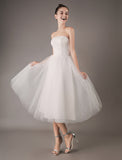 Strapless White Tulle Knee-Length Zipper Wedding Dresses