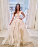 Straps A-line Fashionable Ruffles V-neck Wedding Dress