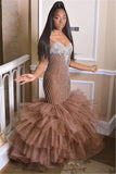 Straps Applique Tulle Prom Dress | Elegant Sleeveless Mermaid Evening Gown